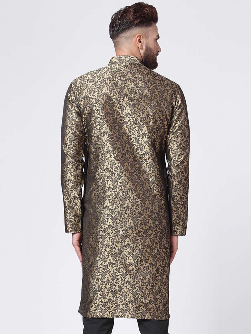 gold mandarin collar kurta - 19147554 - Standard Image - 2