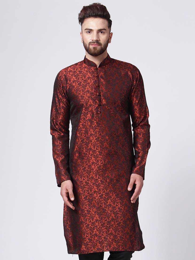 red mandarin collar kurta