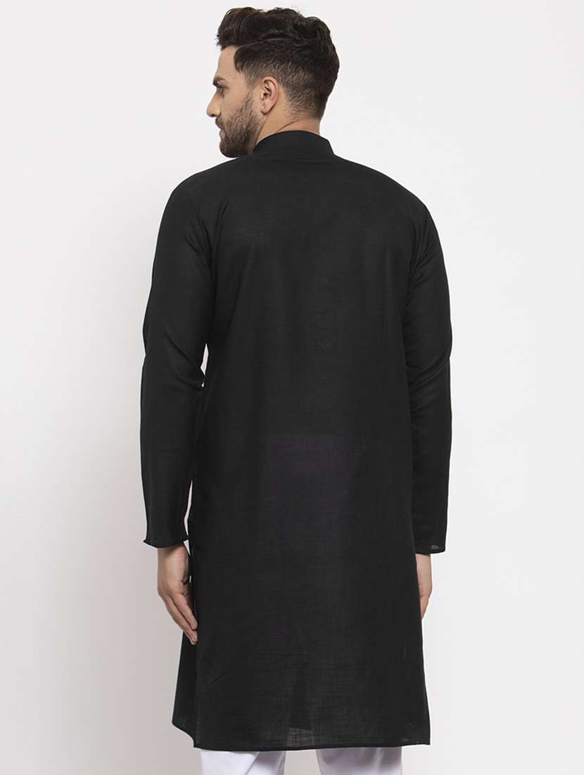 black mandarin collar kurta - 19147562 - Standard Image - 2