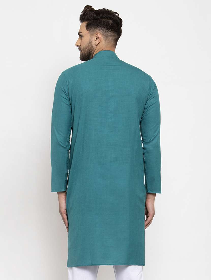 green mandarin collar kurta - 19147566 -  Standard Image - 2