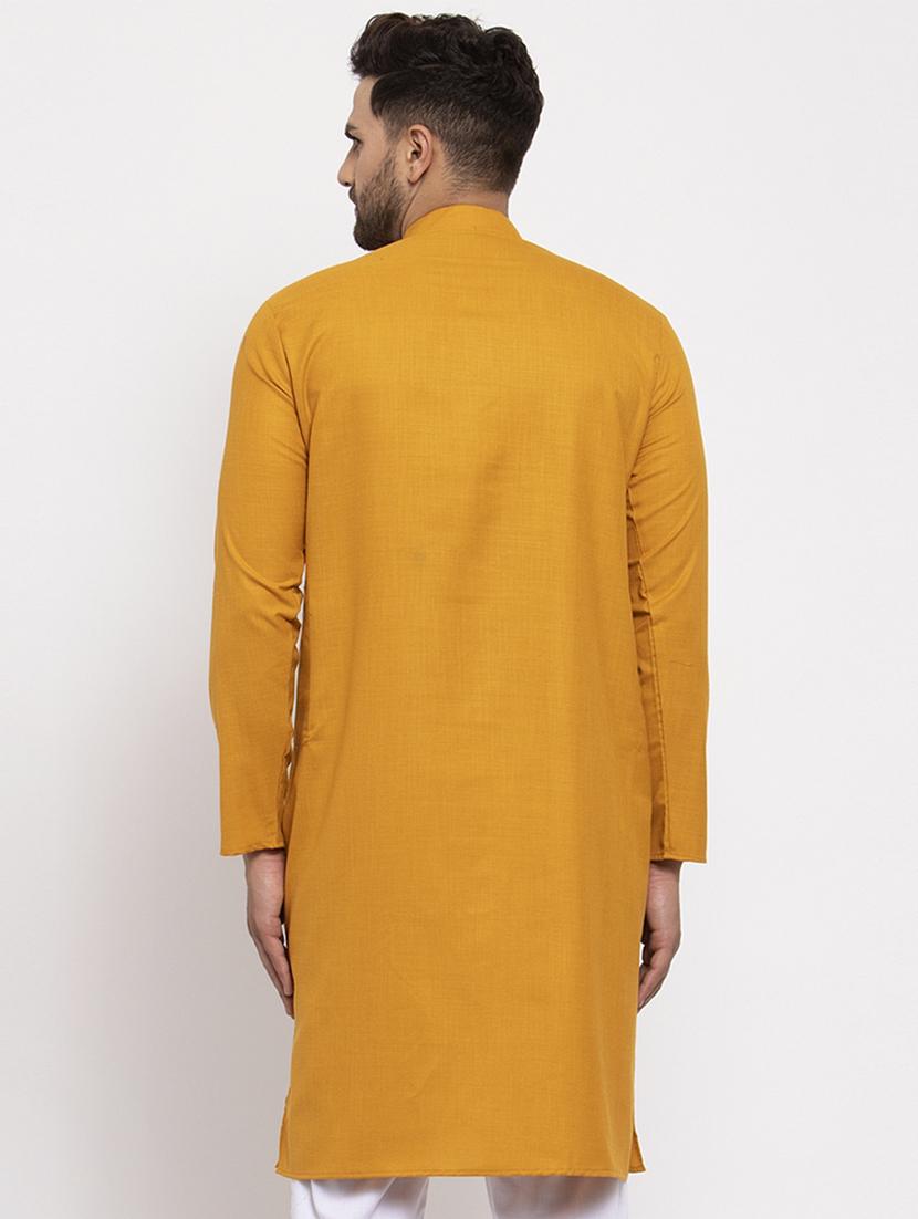 yellow mandarin collar kurta - 19147572 - Standard Image - 2