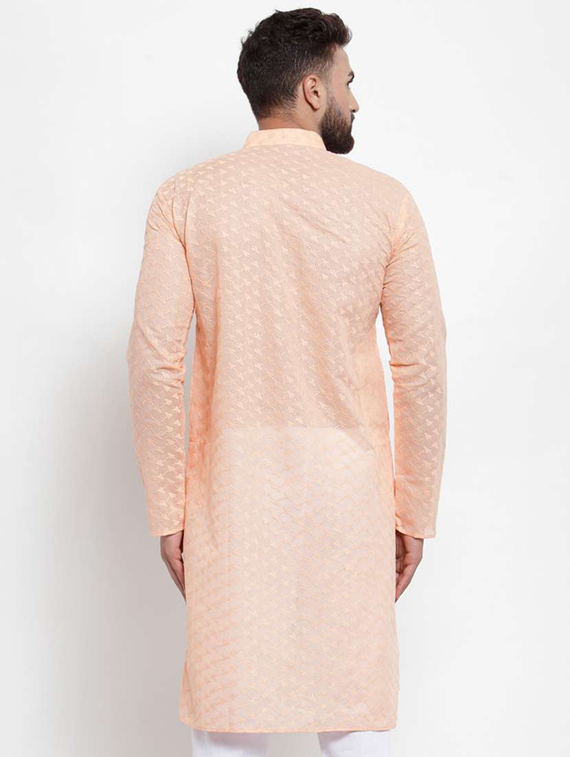 Peach Mandarin Collar Kurta - 19147590 -  Standard Image - 2