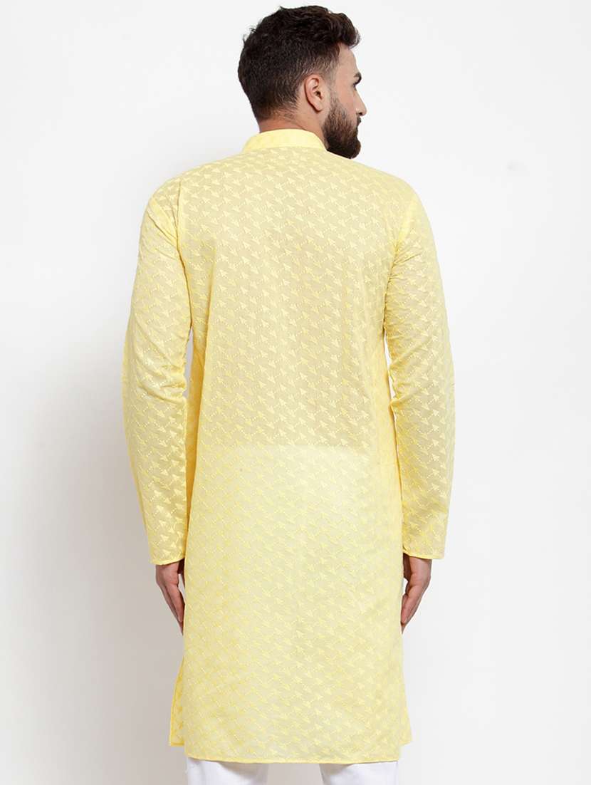 yellow mandarin collar kurta - 19147595 - Standard Image - 2