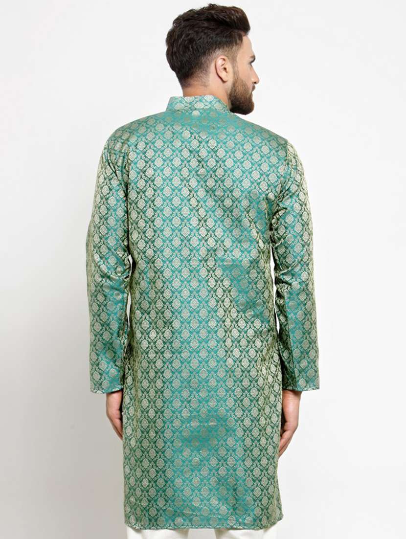 green mandarin collar kurta - 19147603 - Standard Image - 2