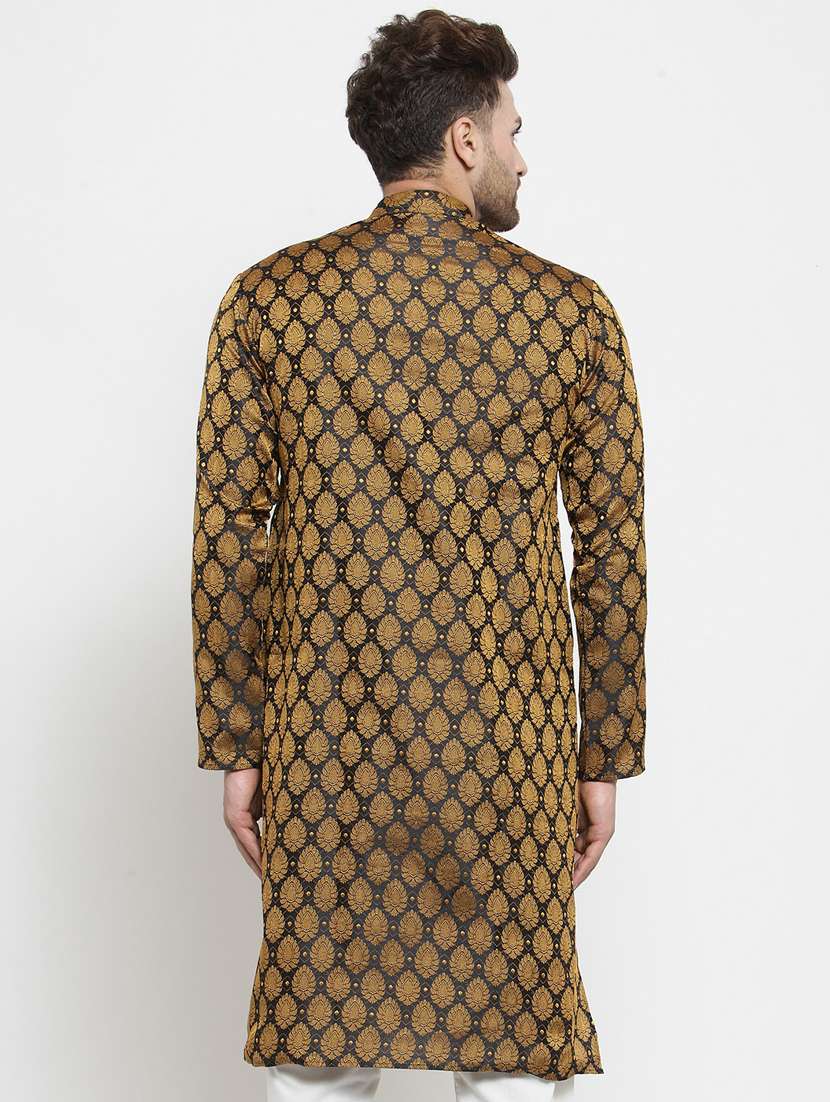black coloured jacquard long kurta - 19147627 - Standard Image - 2