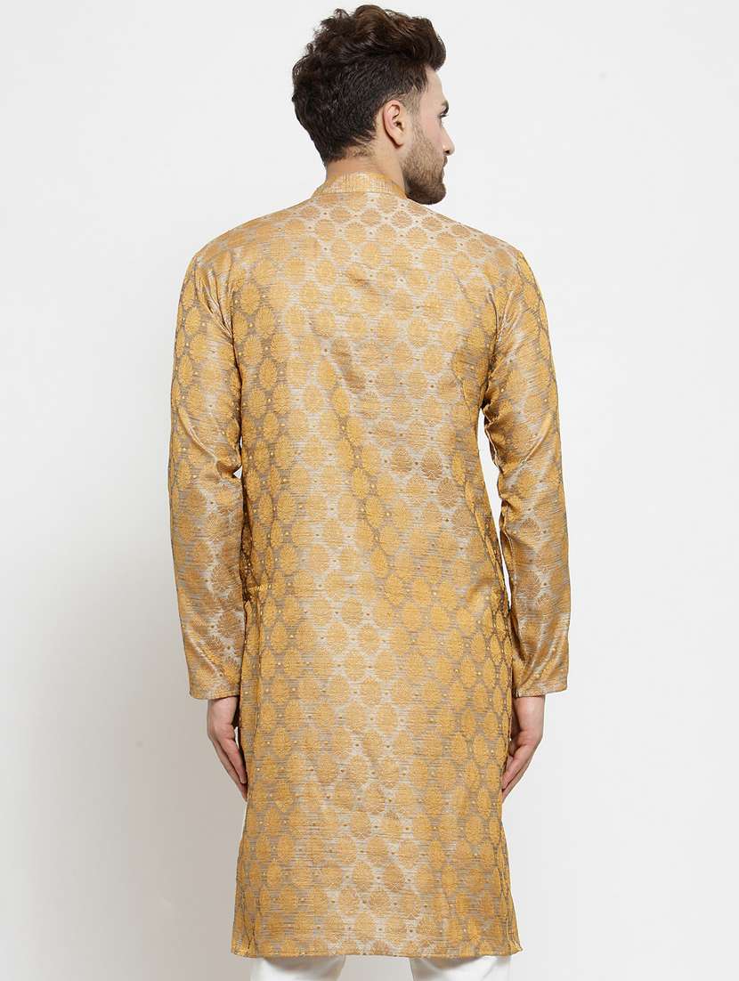 silver coloured jacquard long kurta - 19147632 - Standard Image - 2