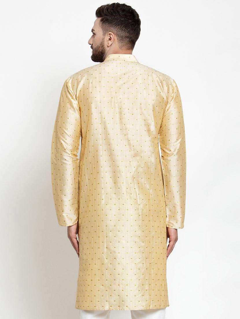 yellow coloured jacquard long kurta - 19147643 - Standard Image - 2