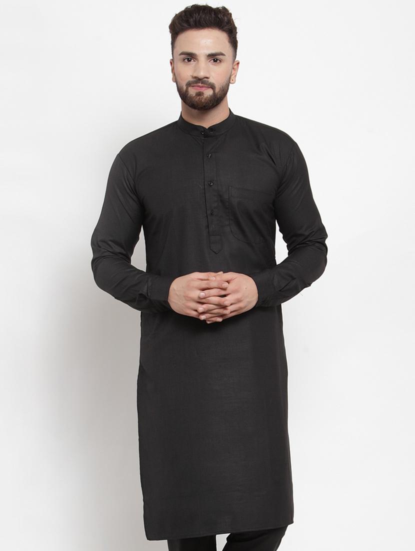 men black solids long kurta - 19147648 - Zoom Image - 0