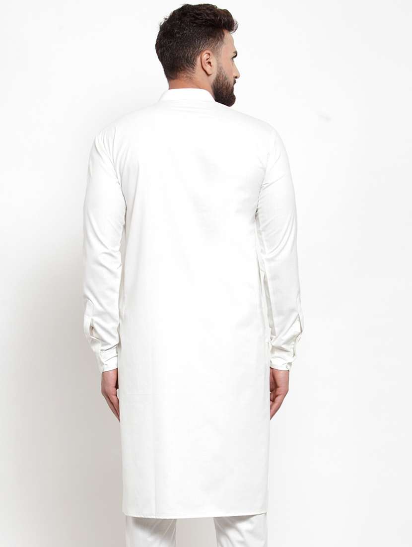 white coloured jacquard long kurta - 19147650 -  Standard Image - 2