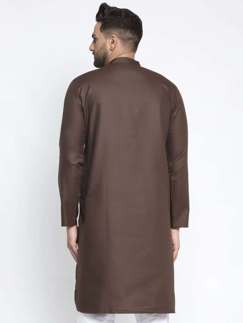 men coffee brown solids kurtas - 19147689 - Standard Image - 2