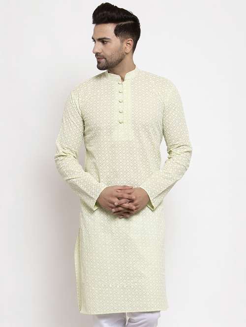 green cotton long kurta - 19147771 - Standard Image - 0