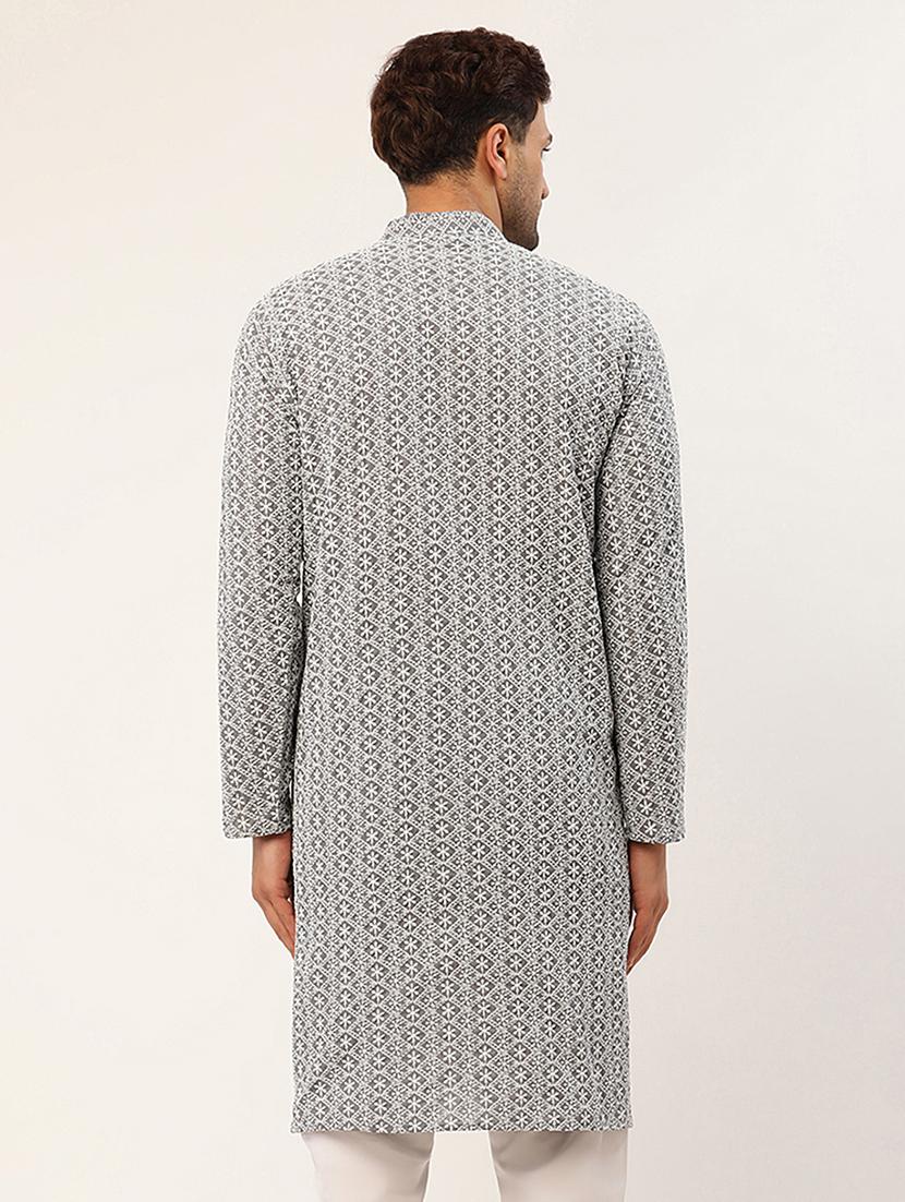 grey cotton long kurta - 19147772 - Standard Image - 2