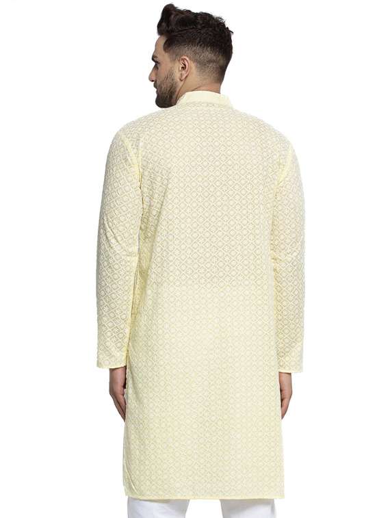 yellow cotton long kurta - 19147775 -  Standard Image - 2