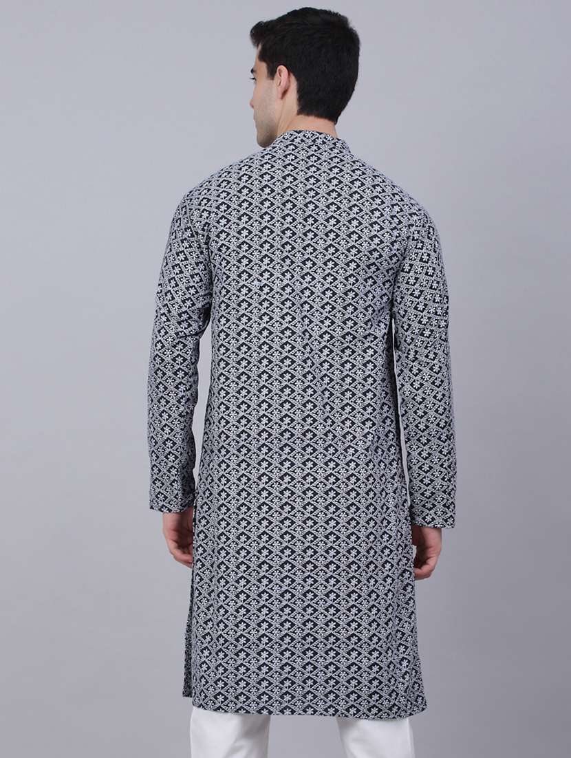 navy blue cotton long kurta - 19147779 -  Standard Image - 2