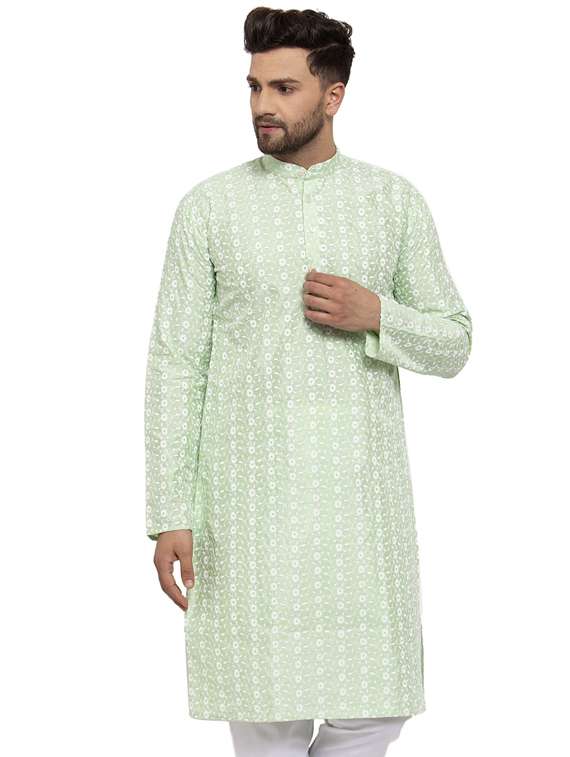 men embroidered mandarin neck long kurta