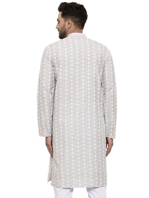 grey cotton long kurta - 19147805 - Standard Image - 2