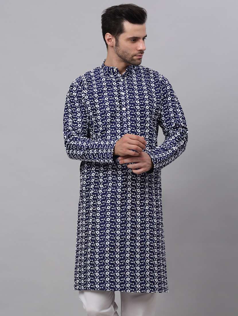 men embroidered mandarin neck long kurta