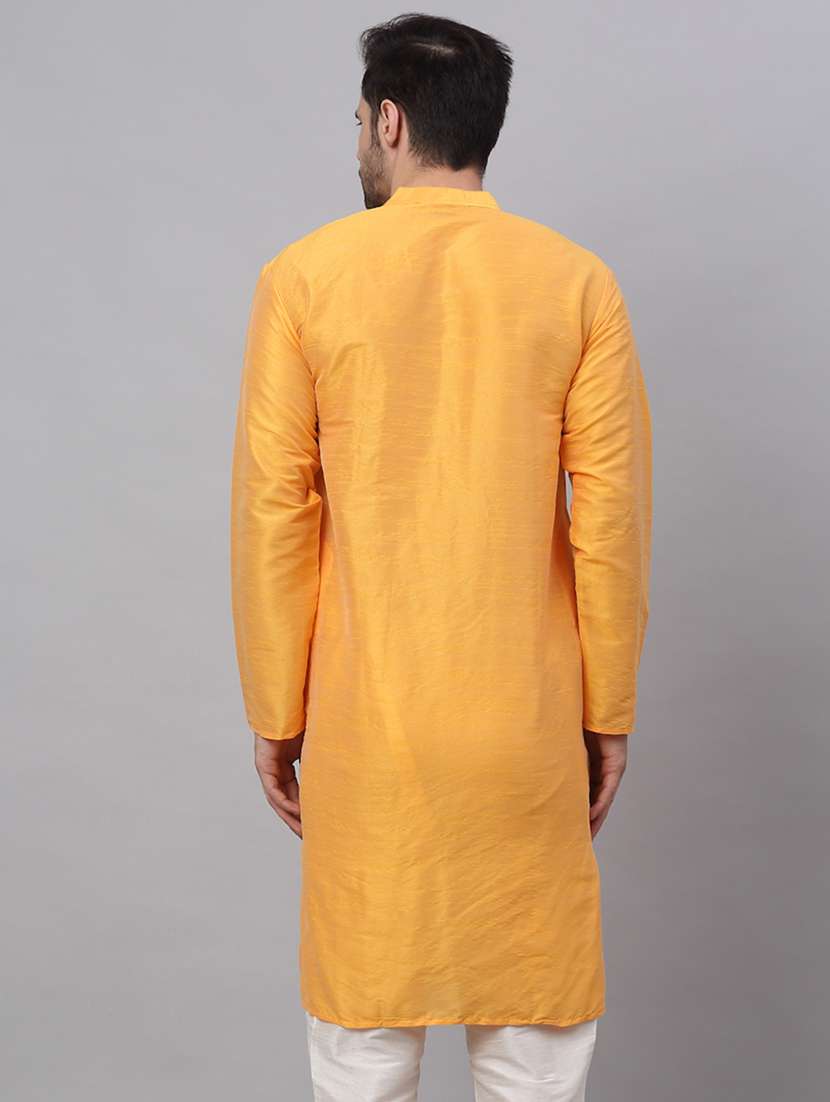 yellow dupion long kurta - 19147823 - Standard Image - 2