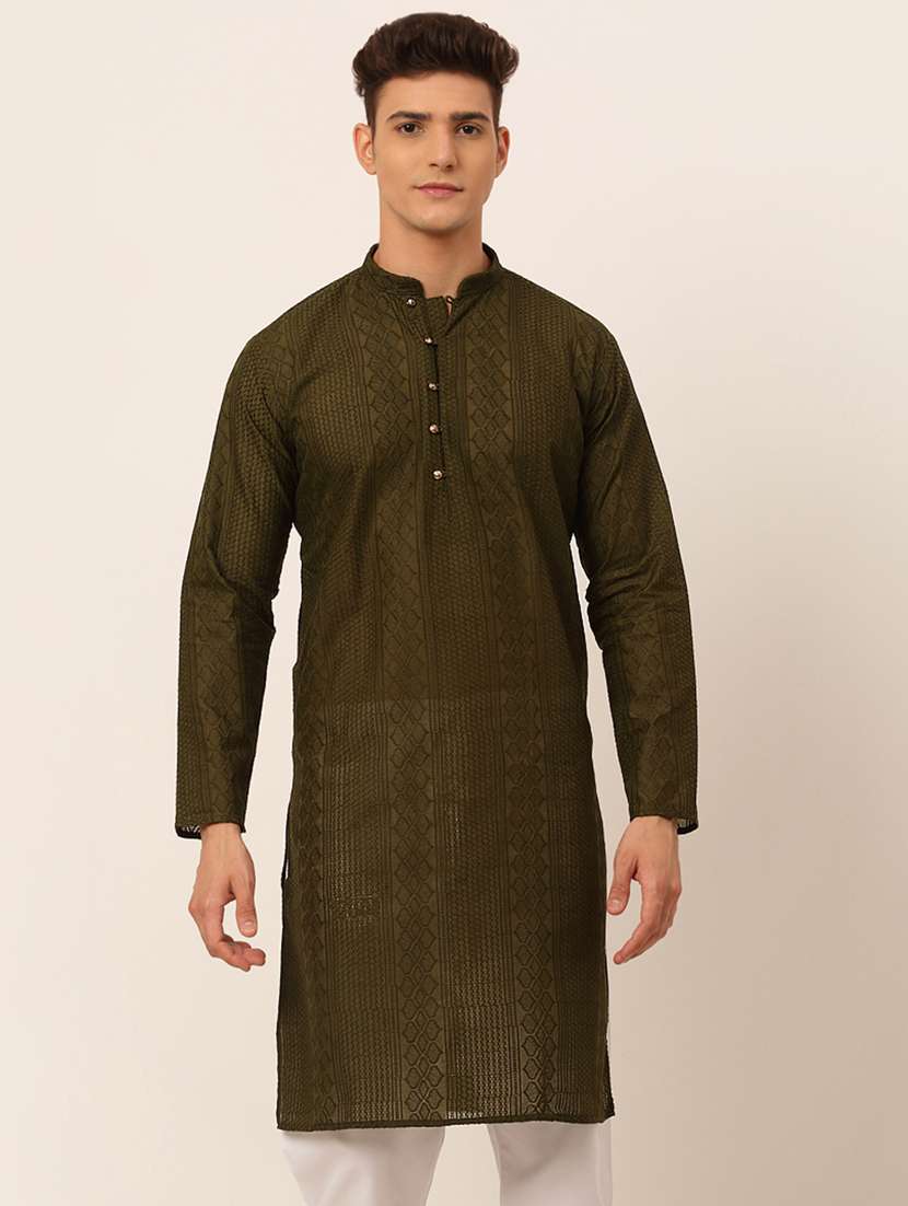 green solid long kurta - 19147851 - Zoom Image - 0