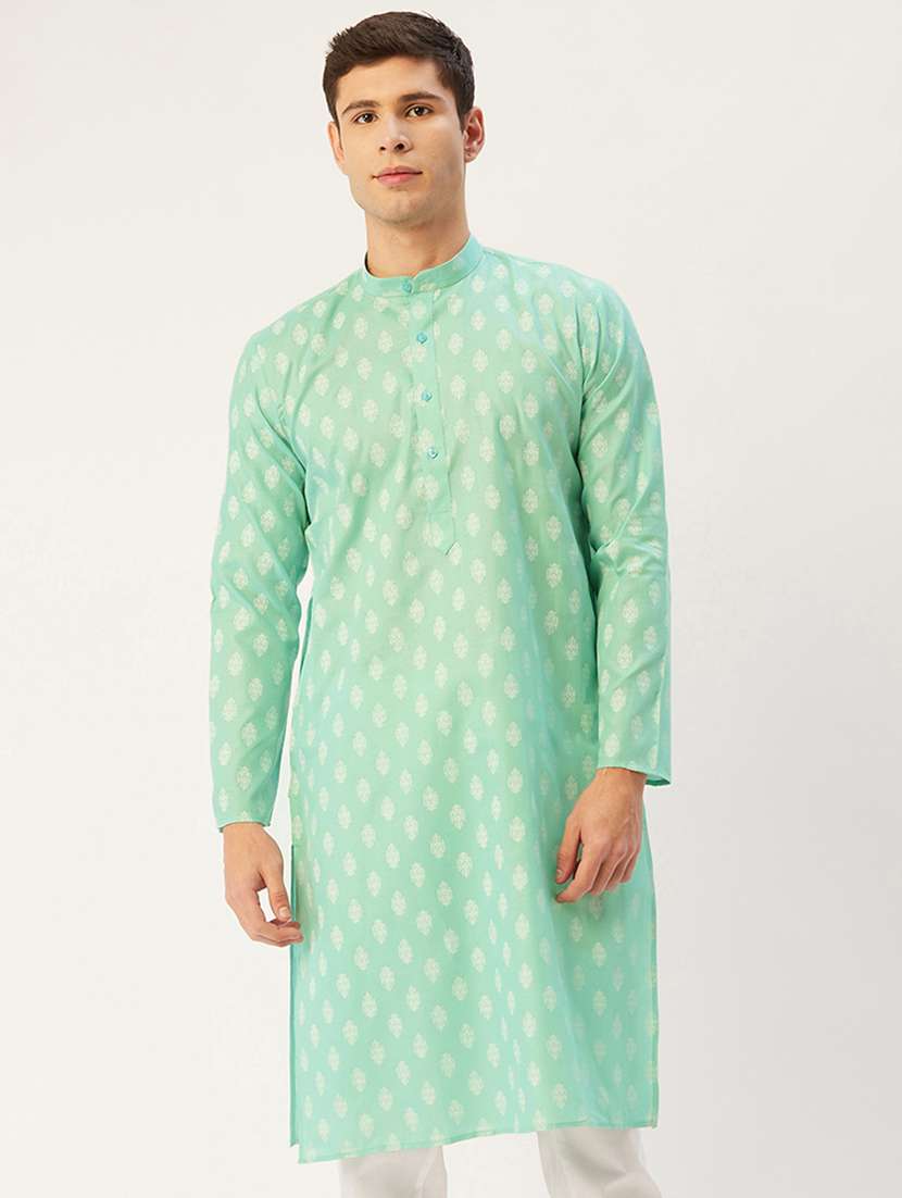 men printed mandarin neck long kurta