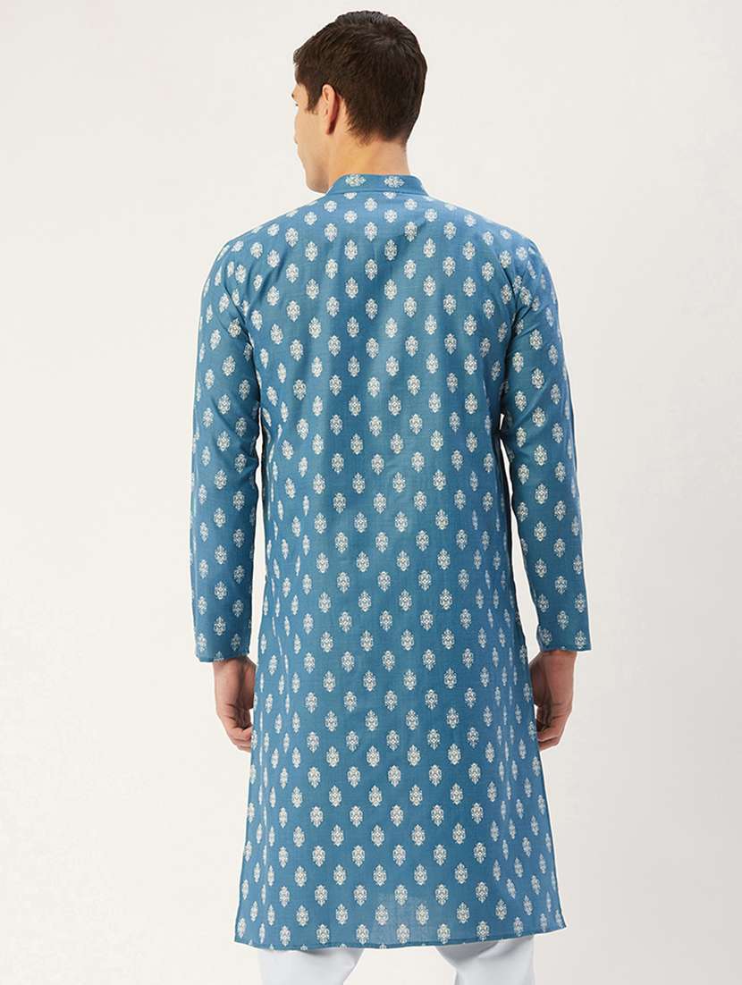 light blue printed long kurta - 19147902 -  Standard Image - 2