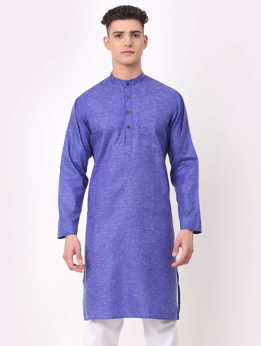 blue self design long kurta