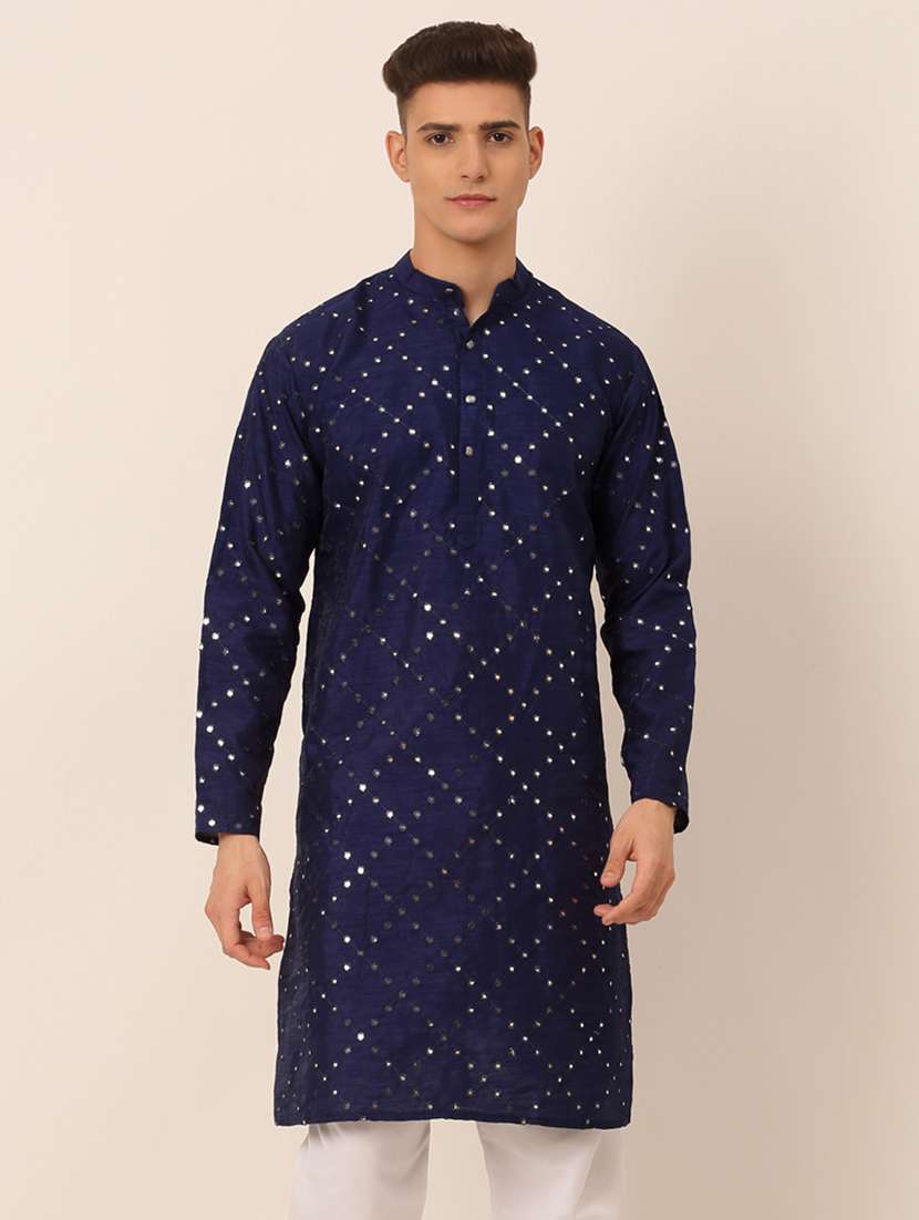 navy blue embroidered long kurta