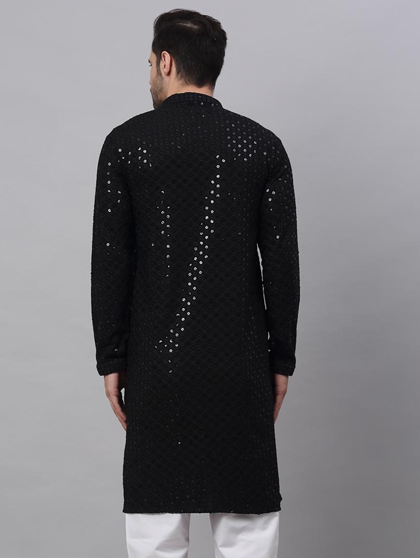 black mandarin neck embroidered kurta - 19148028 - Standard Image - 2