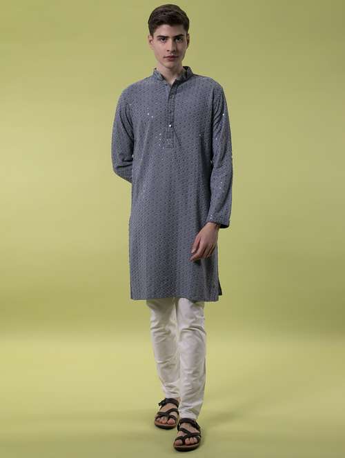 mandarin neck embroidered work straight kurta - 19148029 - Standard Image - 0