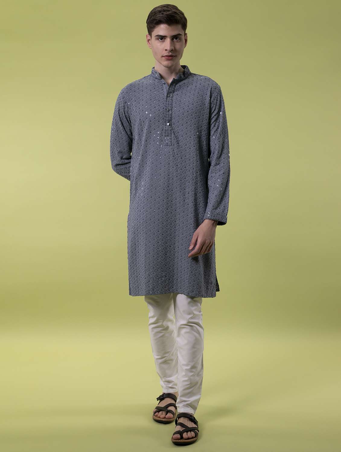 mandarin neck embroidered work straight kurta - 19148029 - Zoom Image - 0