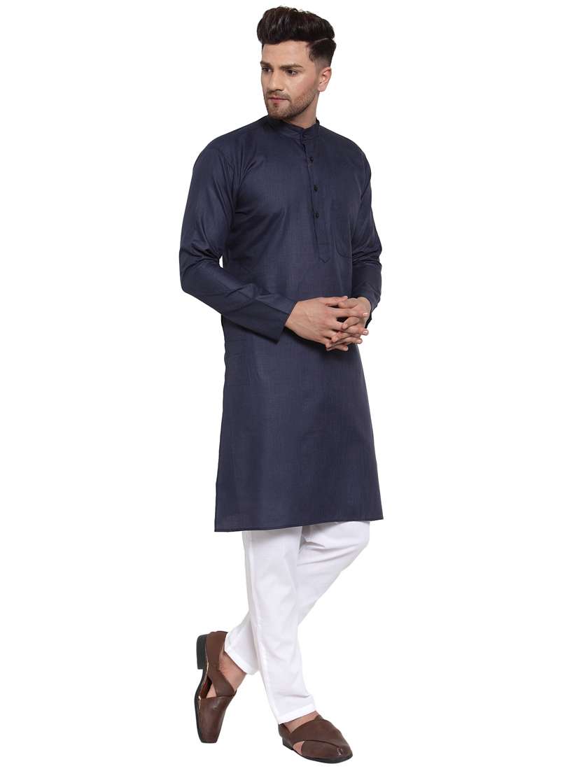 navy cotton kurta pyjama ethnic wear - 19148323 -  Standard Image - 2