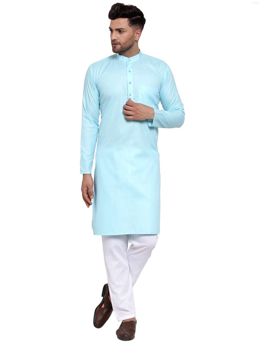 blue cotton kurta pyjama ethnic wear