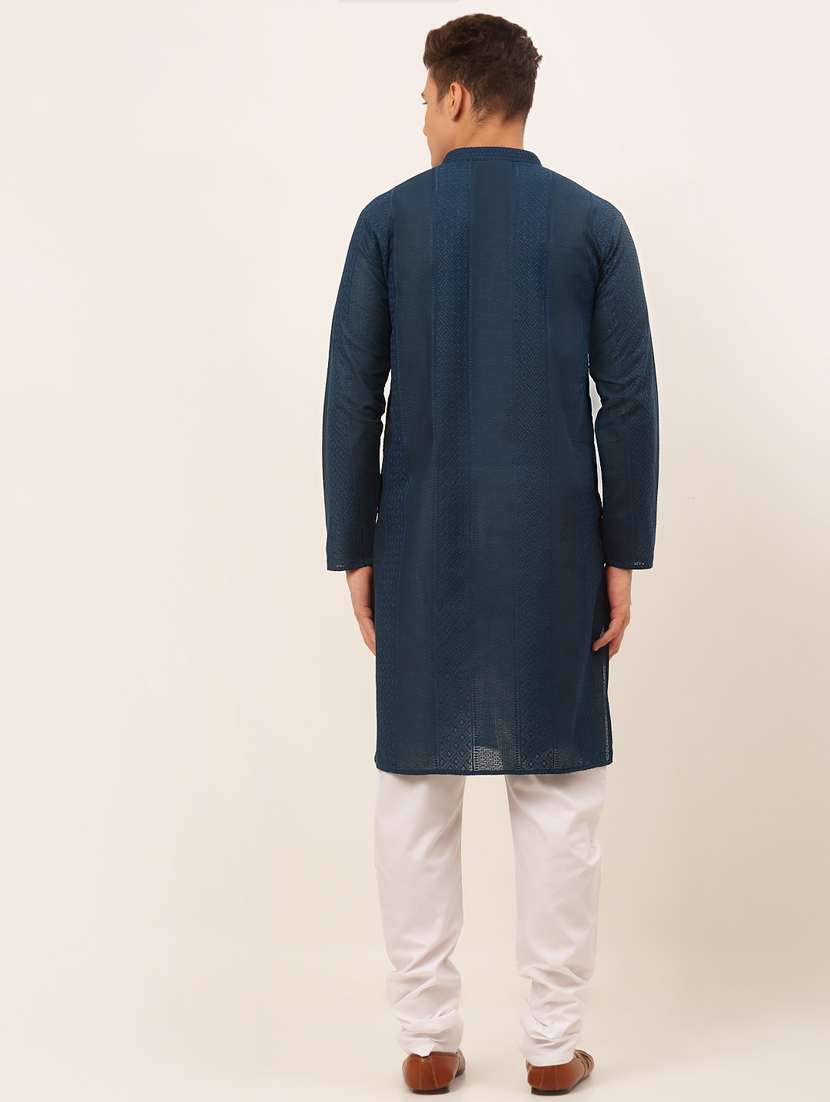 teal blue cotton kurta pyjama ethnic wear - 19148457 -  Standard Image - 2