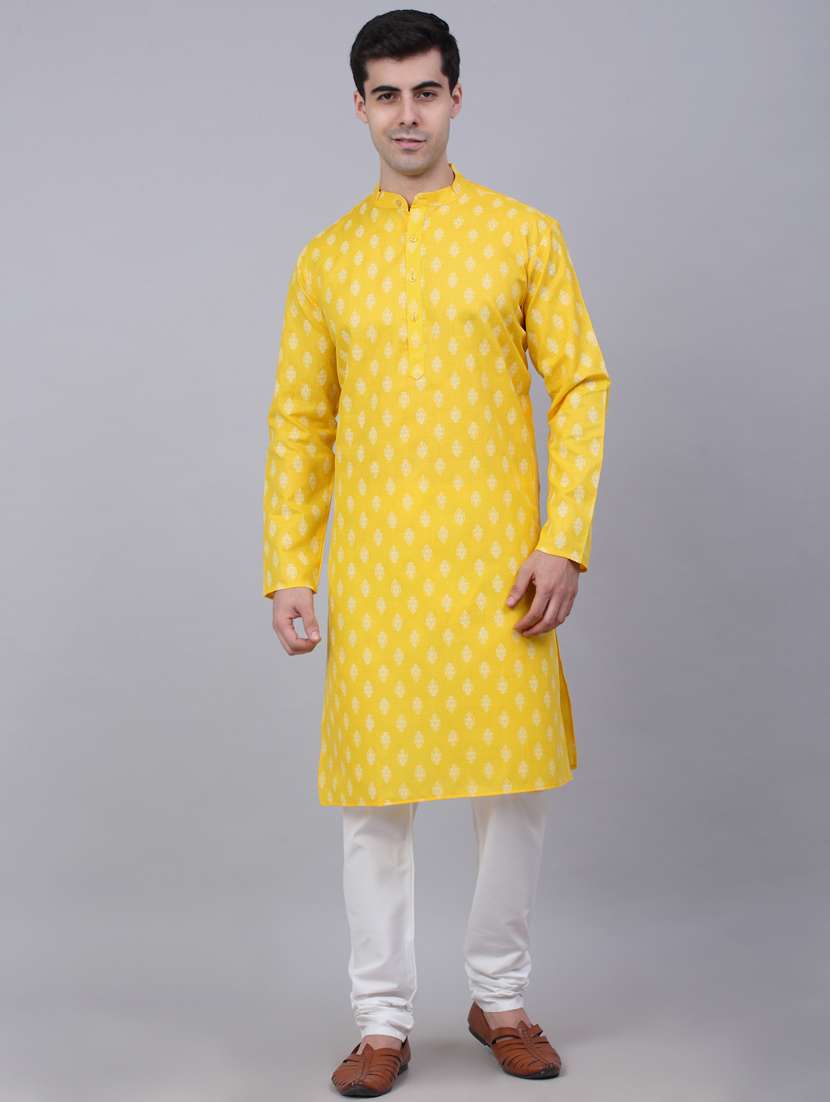 men yellow printed kurta pyjama ethnic wear sets - 19148507 - Standard Image - 2