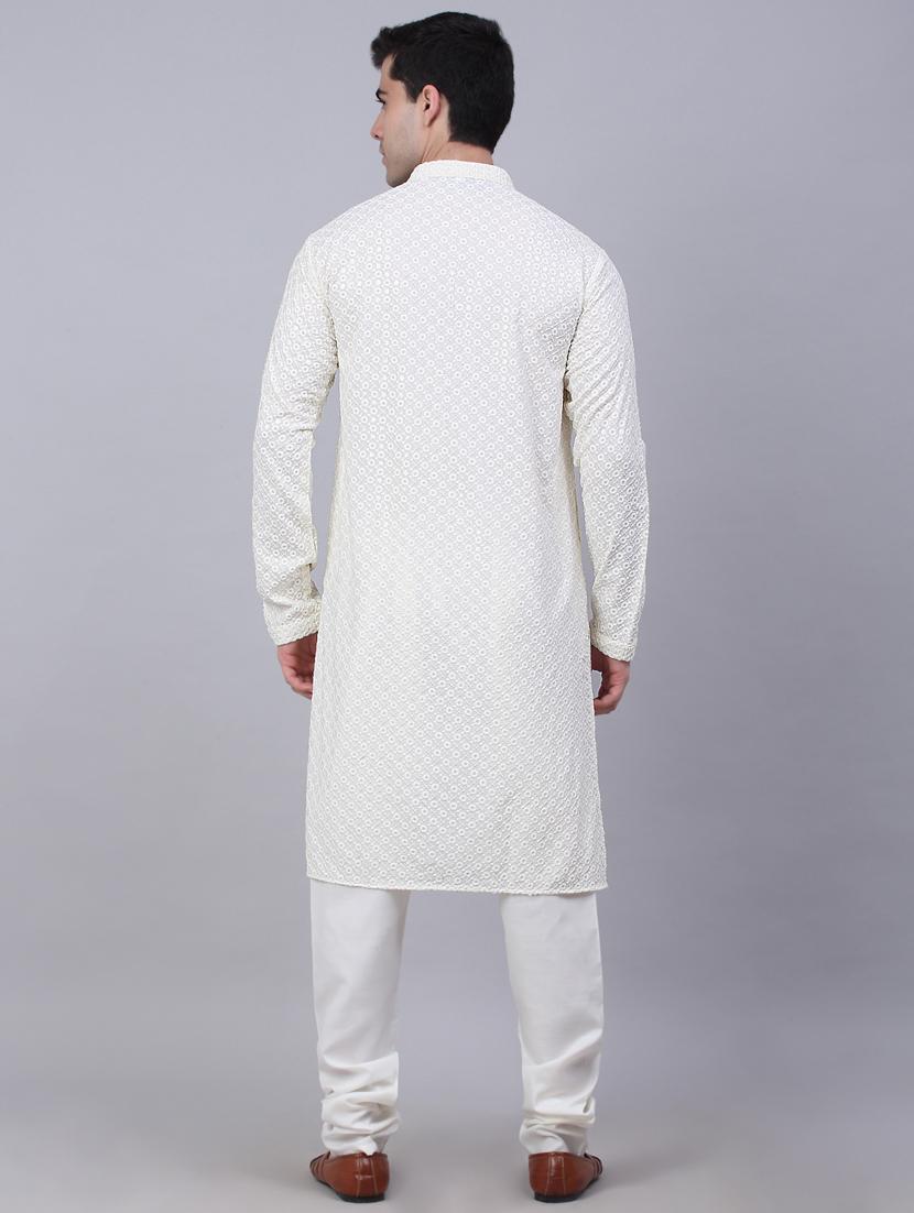 white cotton kurta pyjama ethnic wear set - 19148631 - Standard Image - 2
