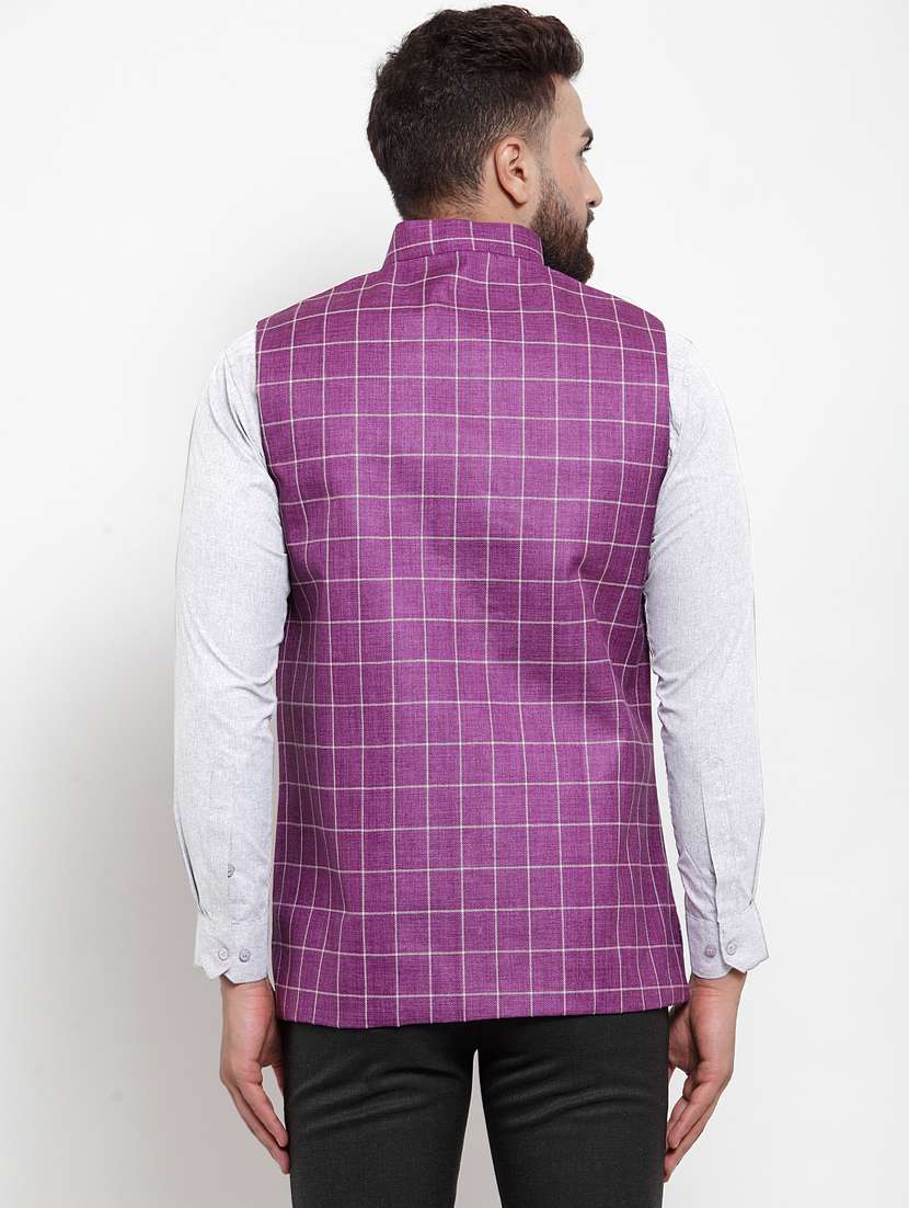 mandarin neck checkered nehru jacket - 19148669 -  Standard Image - 2