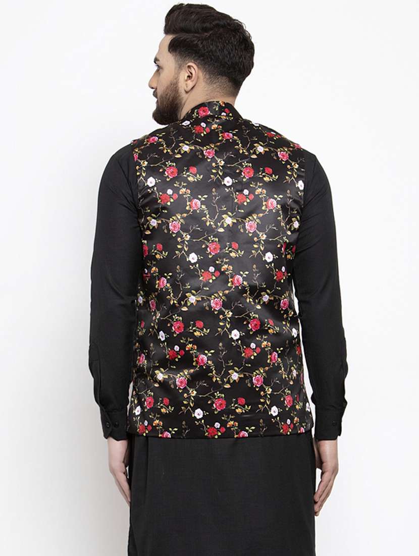 mandarin neck printed nehru jacket - 19148684 -  Standard Image - 2