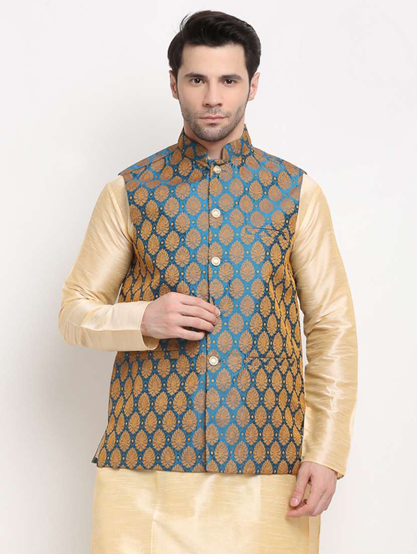 mandarin neck self design nehru jacket