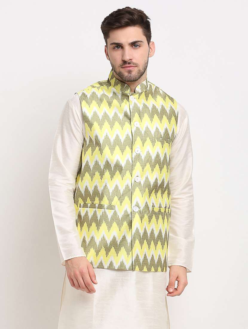 mandarin neck printed nehru jacket