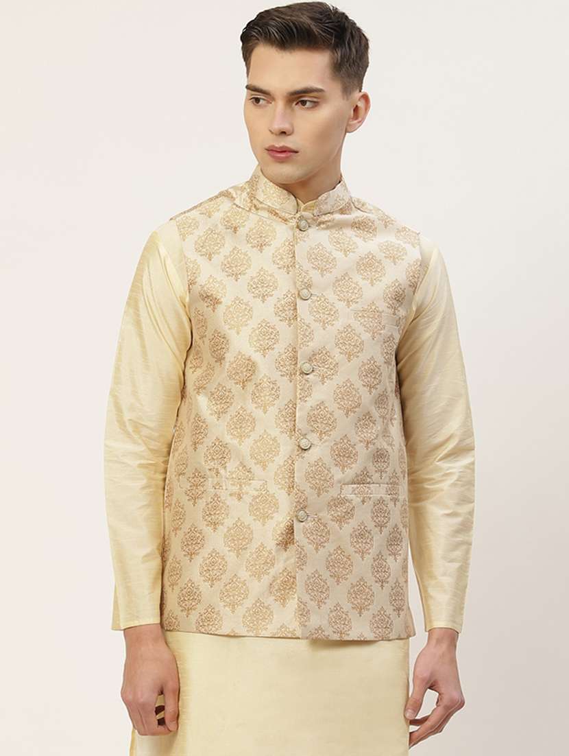 mandarin neck printed nehru jacket