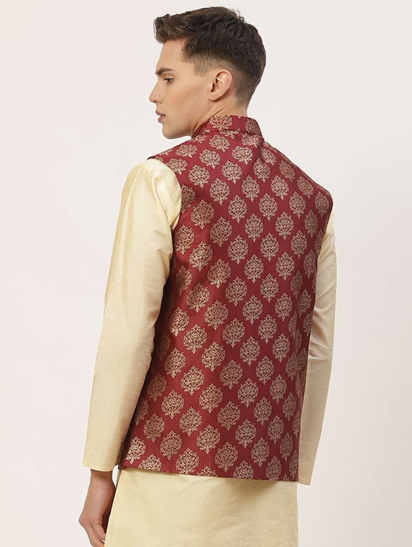 mandarin neck printed nehru jacket - 19148802 - Standard Image - 2