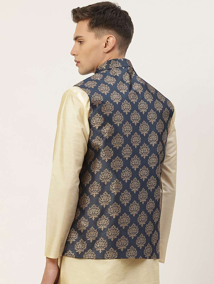 mandarin neck printed nehru jacket - 19148804 -  Standard Image - 2