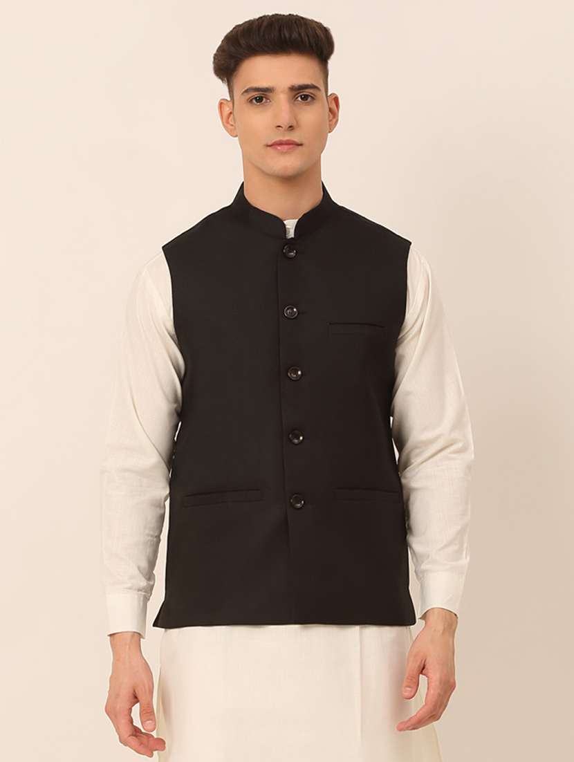 mandarin neck solid nehru jacket