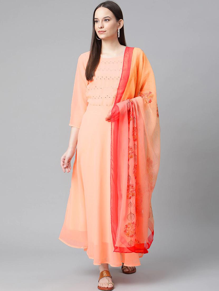 orange georgette kurta salwar set - 19148993 - Zoom Image - 0