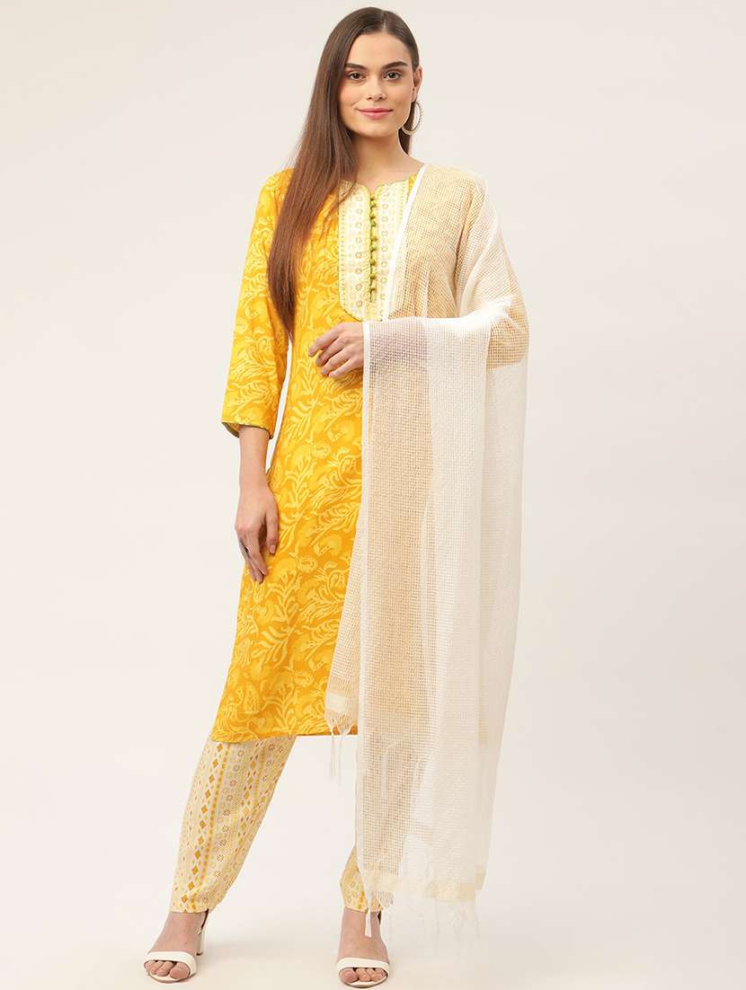 yellow kurta pant set with dupatta