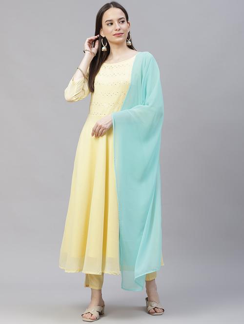 women three quarter sleeve kurta pant with dupatta set - 19149086 -  Standard Image - 0
