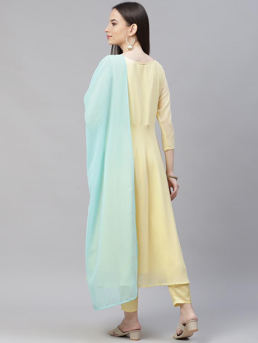 women three quarter sleeve kurta pant with dupatta set - 19149086 - Standard Image - 2
