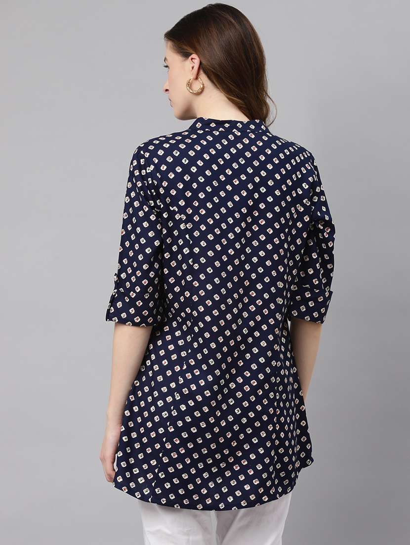 blue mandarin neck printed tunic - 19154678 -  Standard Image - 2