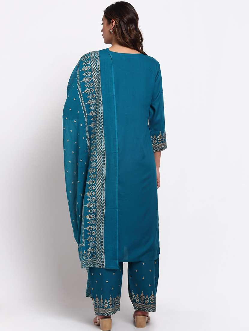 women three quarter sleeve kurta palazzo with dupatta set - 19157493 - Standard Image - 2