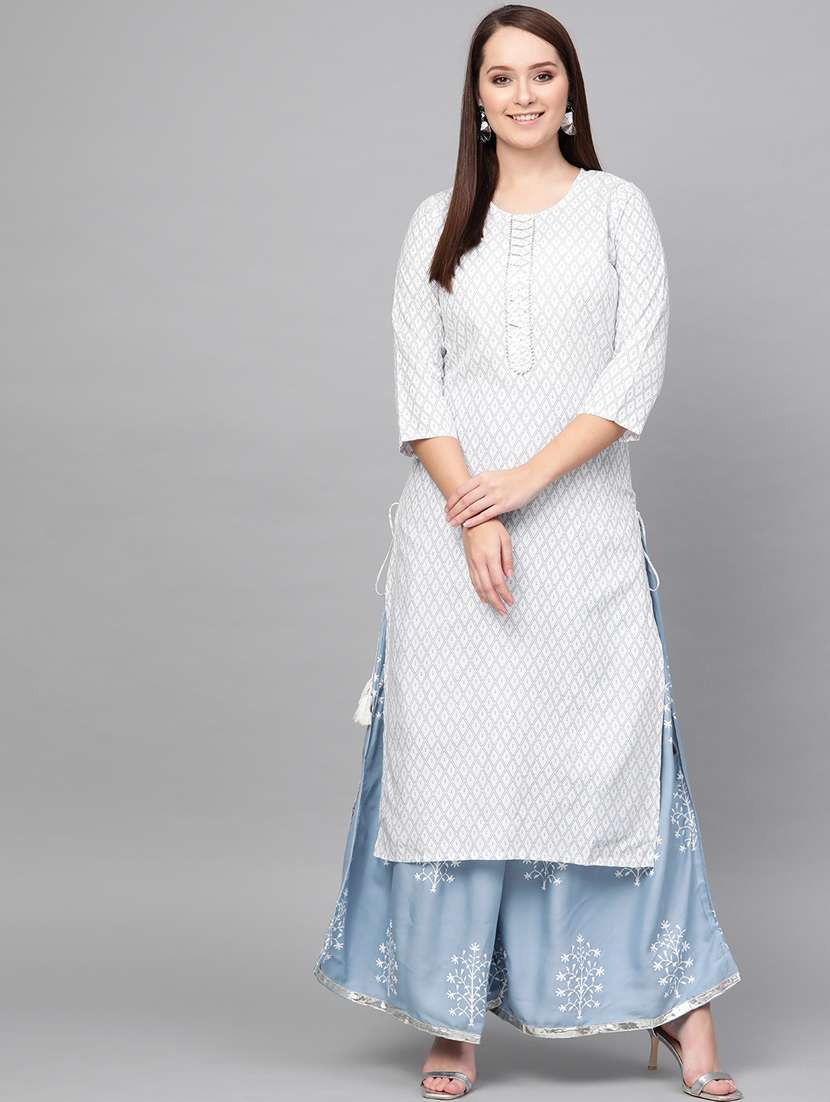 white rayon kurta palazzo  set